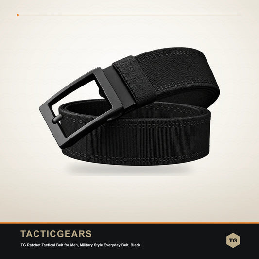 TG Ratchet Tactical Belt for Men, Military Style Everyday Belt, Black
