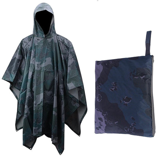 TG military style hooded rain poncho in blue camo, ripstop nylon