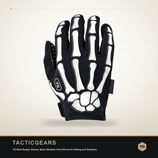 TG Skull Reaper Gloves, Black Skeleton Print Gloves for Riding and Outdoors