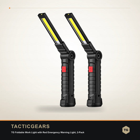 TG Foldable Work Light with Red Emergency Warning Light, 2-Pack