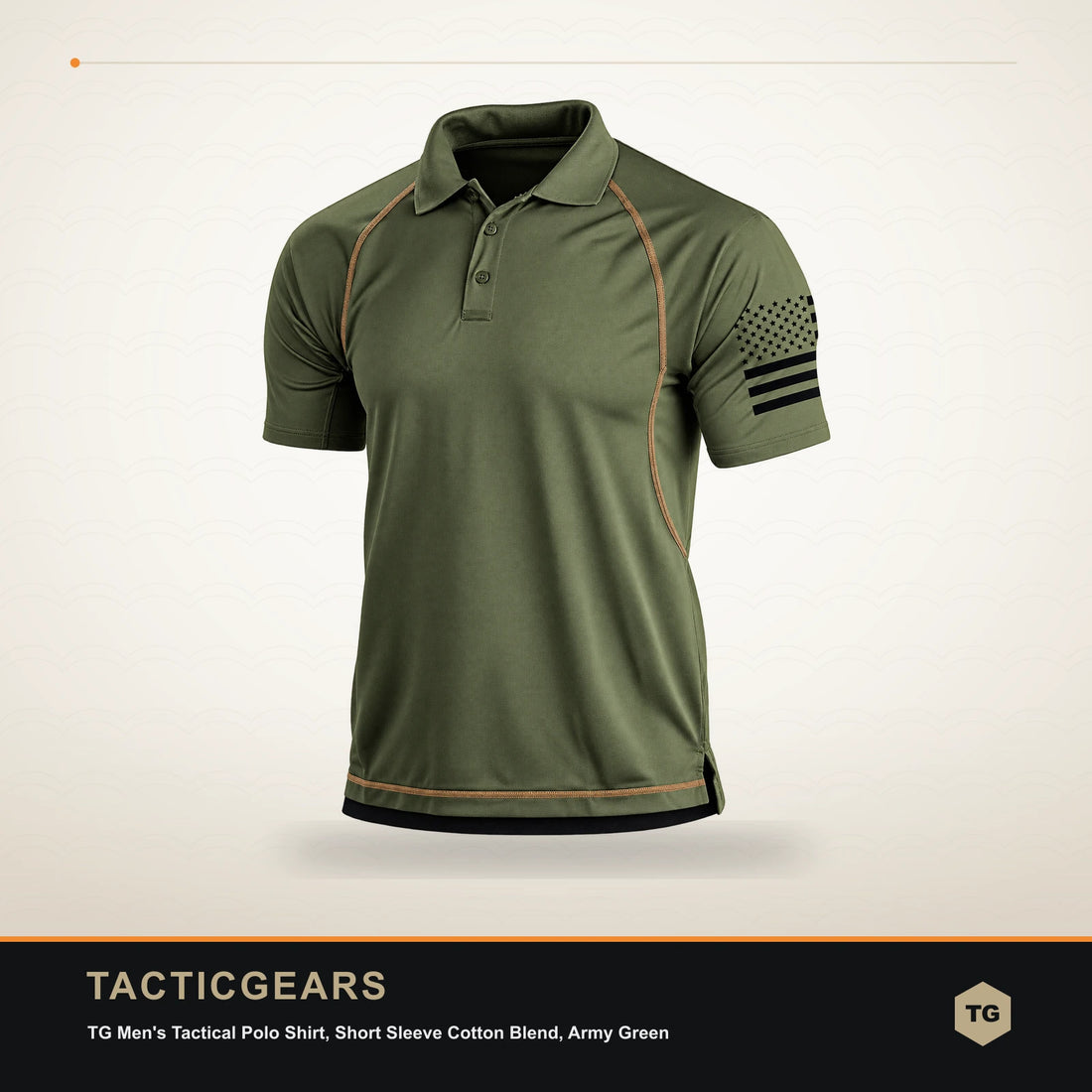 TG Men's Tactical Polo Shirt, Short Sleeve Cotton Blend, Army Green