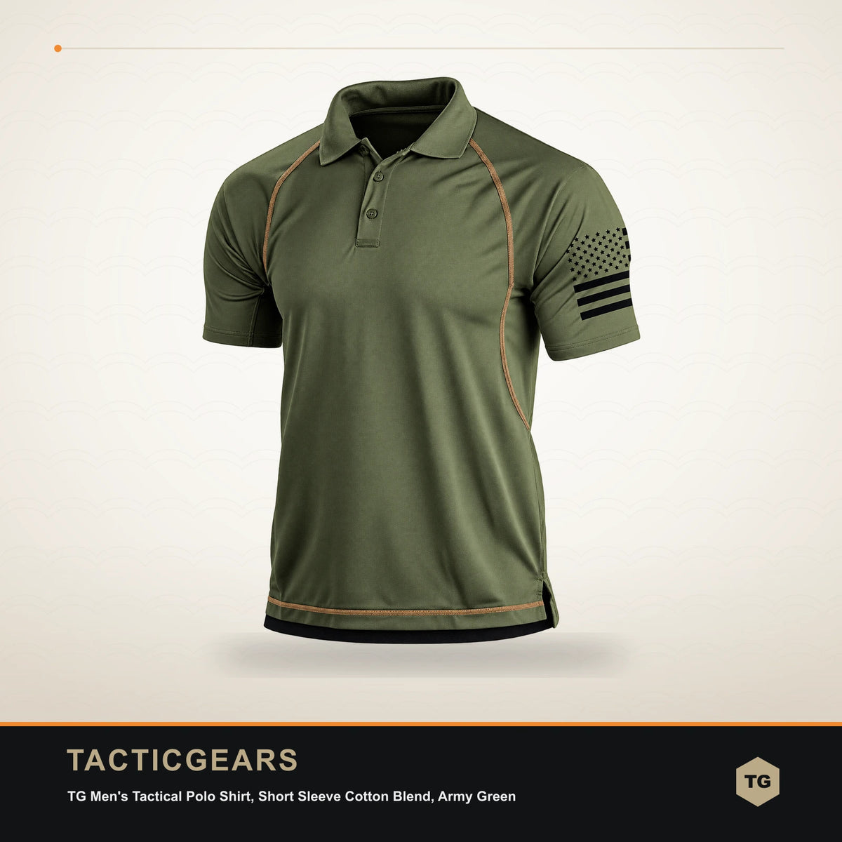 TG Men's Tactical Polo Shirt, Short Sleeve Cotton Blend, Army Green