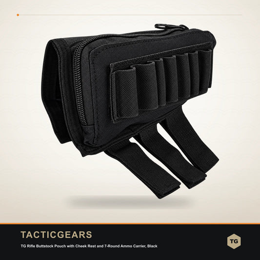 TG Rifle Buttstock Pouch with Cheek Rest and 7-Round Ammo Carrier, Black